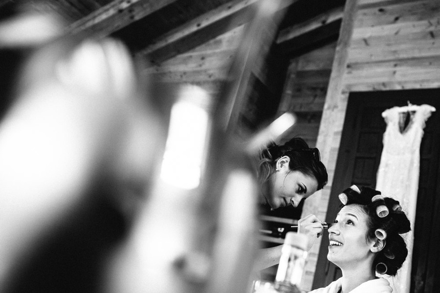 bride and her bridesmaids are getting ready for the wedding at LeCrans Hotel in Crans-Montana