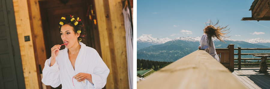 bride and her bridesmaids are getting ready for the wedding at LeCrans Hotel in Crans-Montana