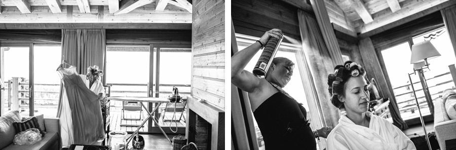 bride and her bridesmaids are getting ready for the wedding at LeCrans Hotel in Crans-Montana