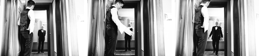 Groom getting ready for wedding at Grand Hotel des Iles Borromees, Stresa, Italy.