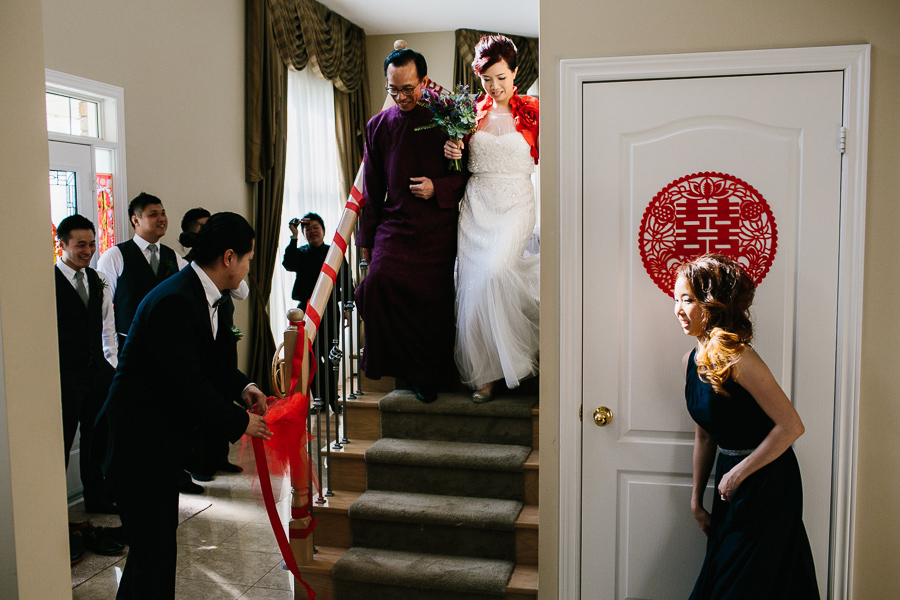 Cinese Wedding in Toronto Bride and her father walking down the aisle