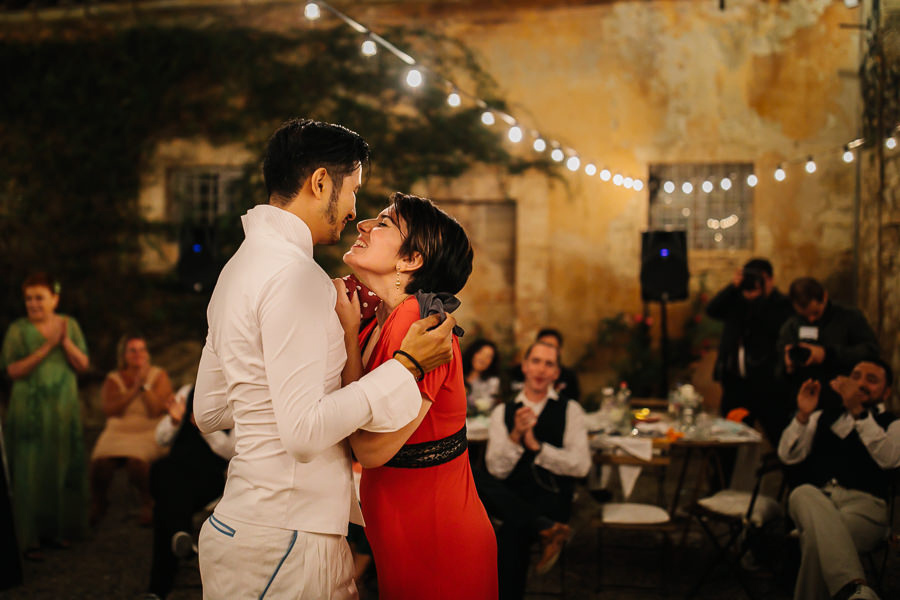 Bride and Groom dancing Tango in Tuscany