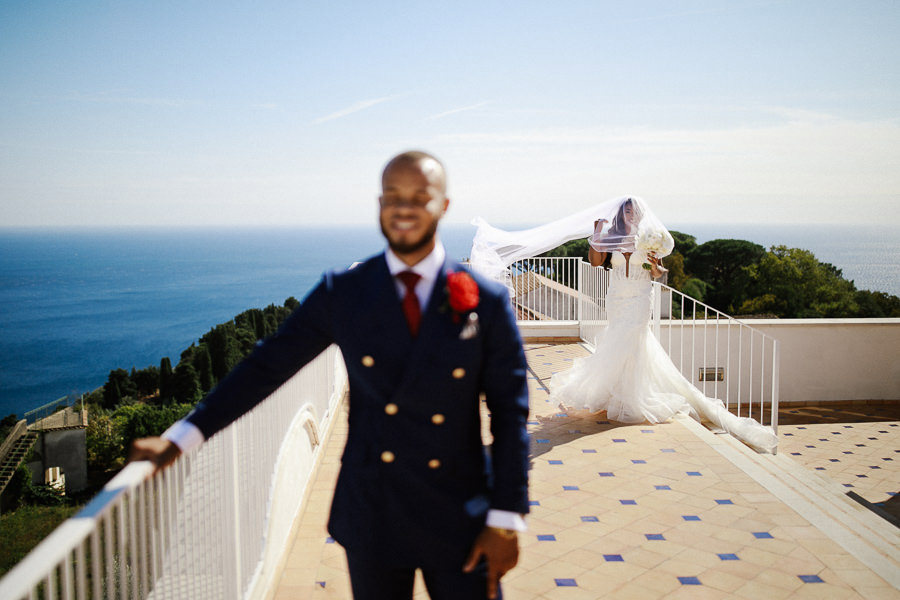 First Look on the rooftop of Villa Eva ravello Wedding Photograp