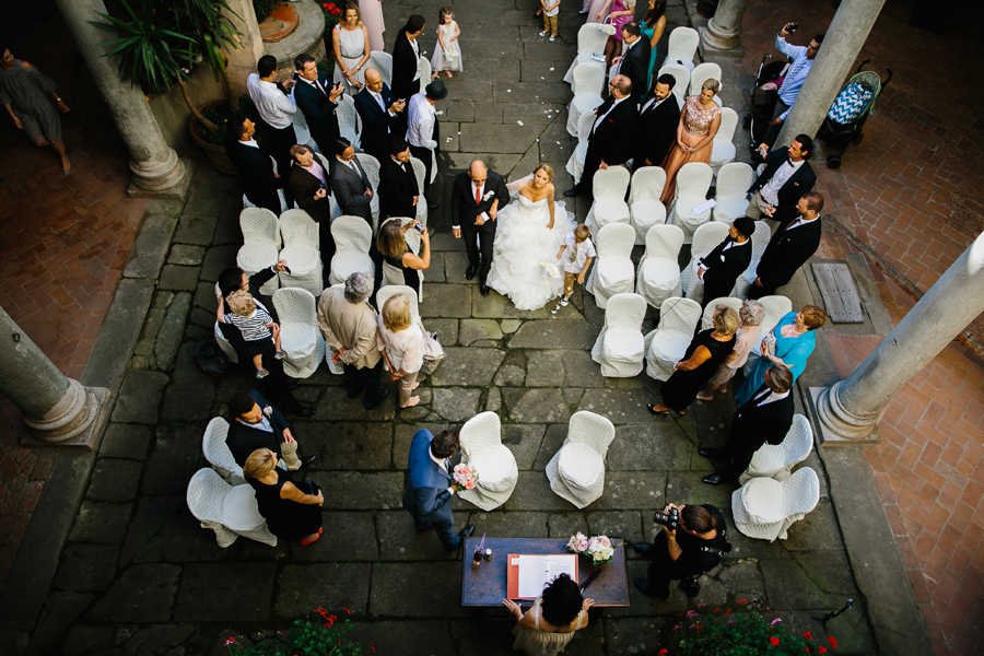 Wedding entrance of the bride at castello del trebbio