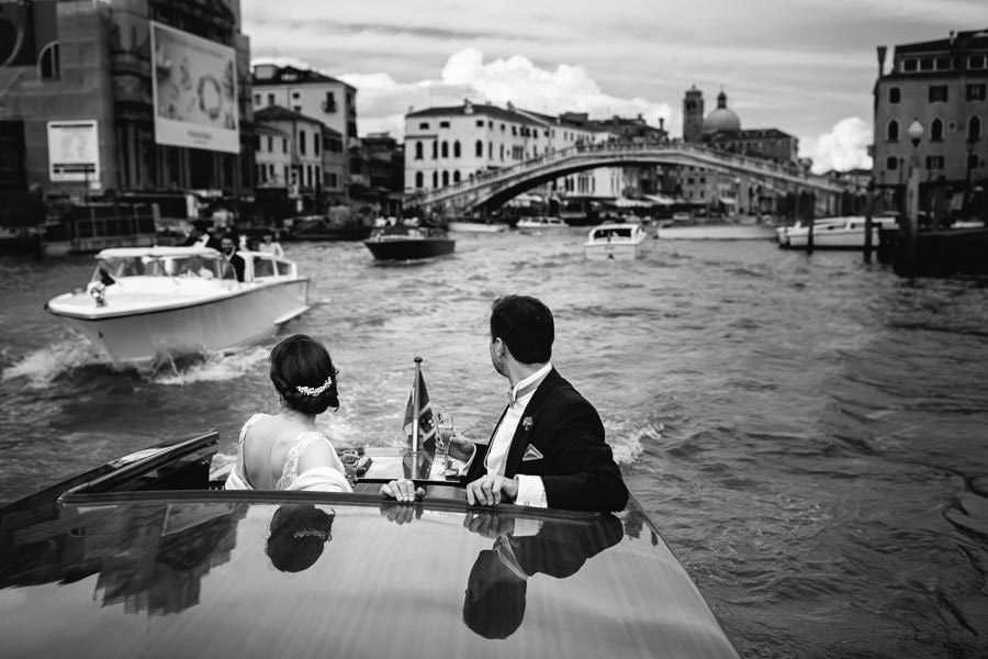 Bride and groom boat tour wedding Venice