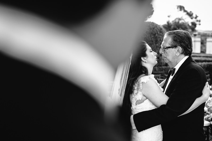 bride hugging her dad before wedding ceremony at La Cervara Portofino