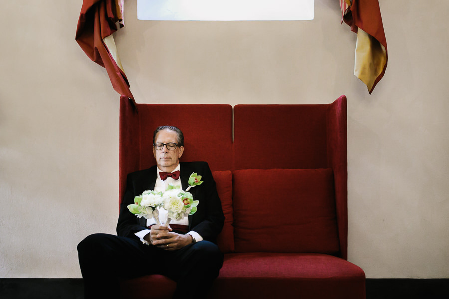 father of the bride waiting for wedding ceremony at la cervara