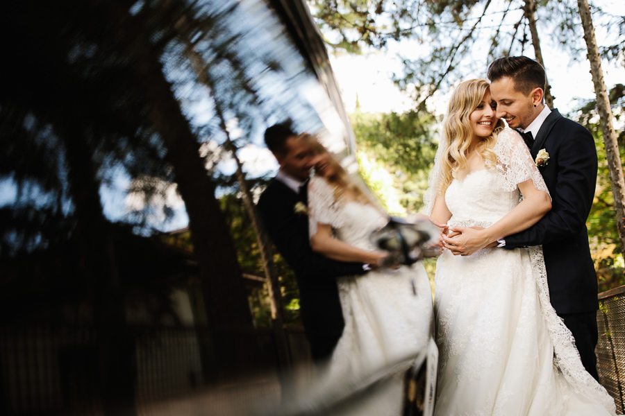 wedding portrait bride and groom mirror mustang