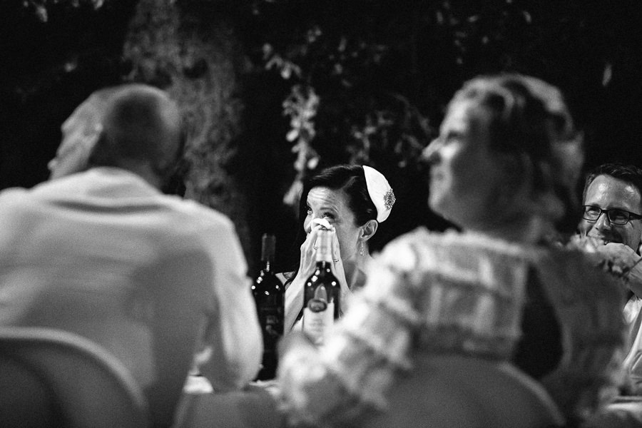 Emotional Bride during Tenuta Mocajo Dinner