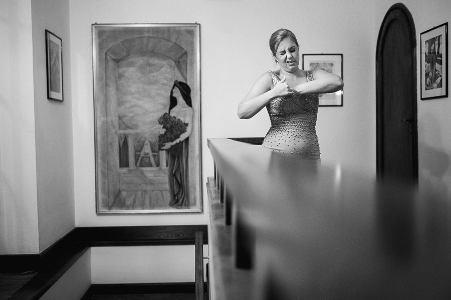 Bride walking up the stairs and changes dress at Villa Eva weddi