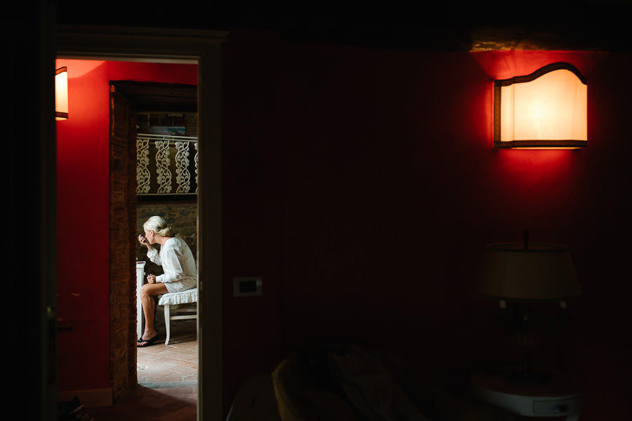 Bride and Groom getting ready for wedding in Tuscany