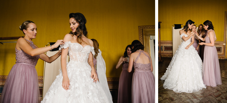 Bride with her amazing wedding dress in Tuscany