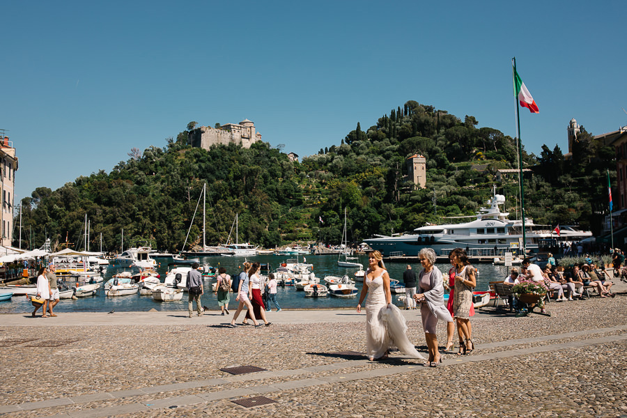 Portofino Wedding Bride Walking Harbour