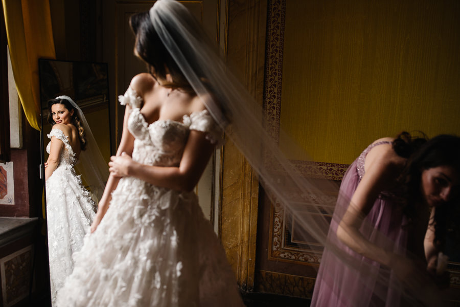 Bride getting ready for wedding ceremony at Villa Corsini