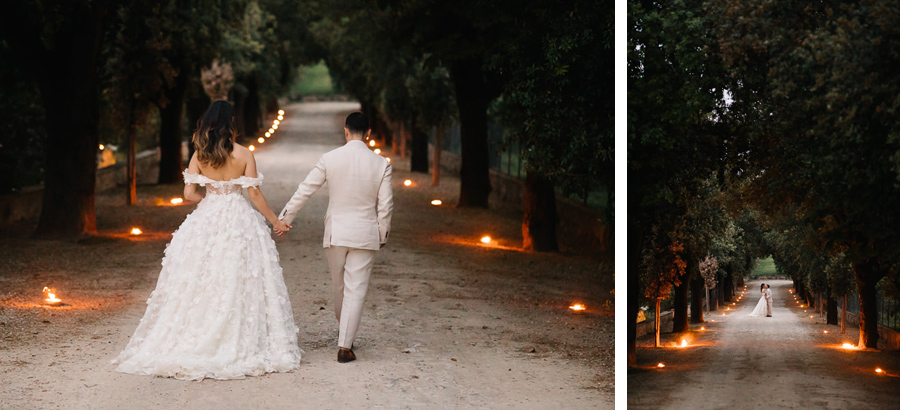 Bride and Groom walking down the aiske