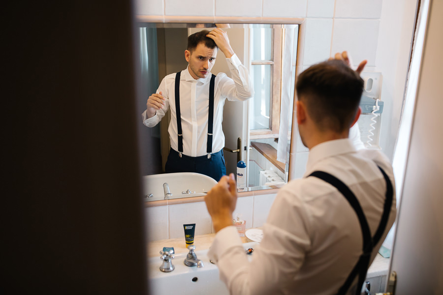 Bride and groom wedding preparation in tuscany