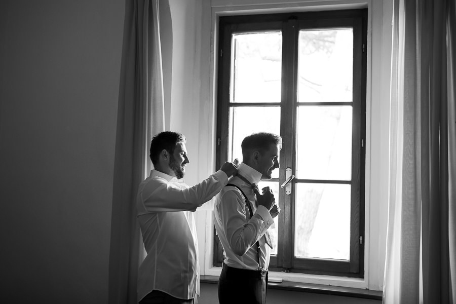 Bride and groom wedding preparation in tuscany