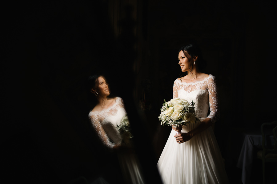 Bride and her bouquet before wedding ceremony in tuscany