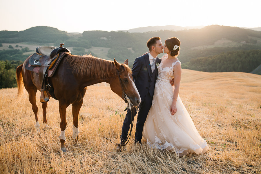 Bride and Groom on a Horse Wedding Tuscany