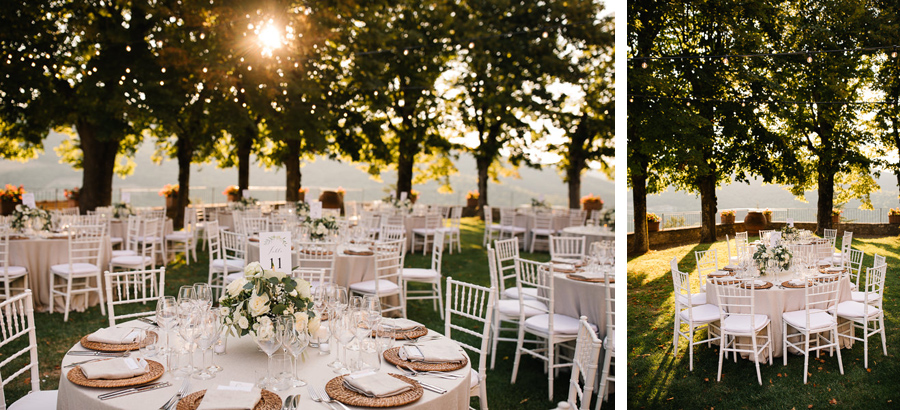 beautiful table setup in the backyard of castello di meleto