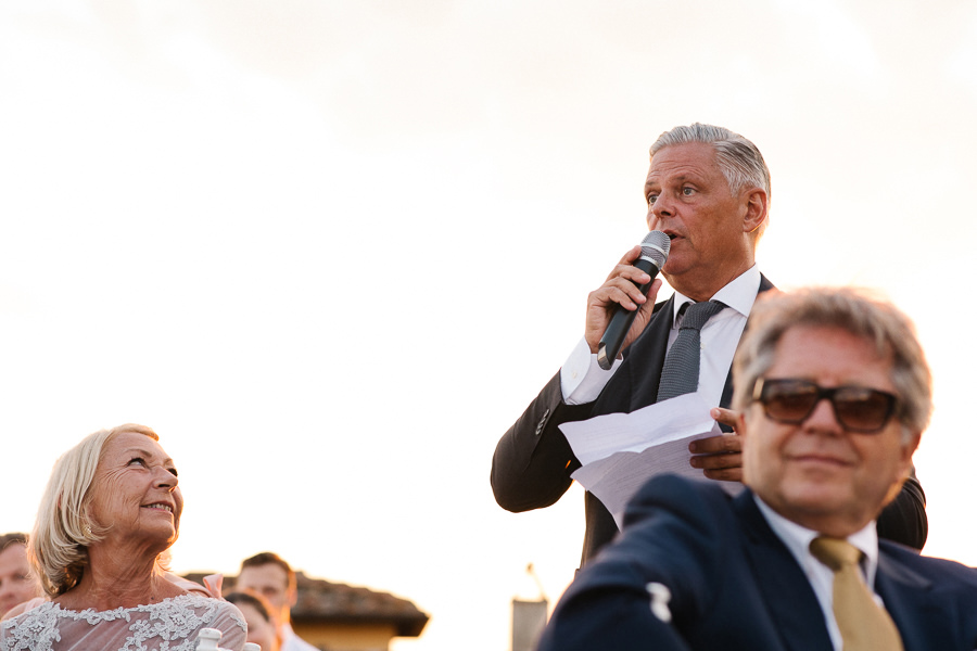 beautiful sunset during wedding reception at villa di maiano