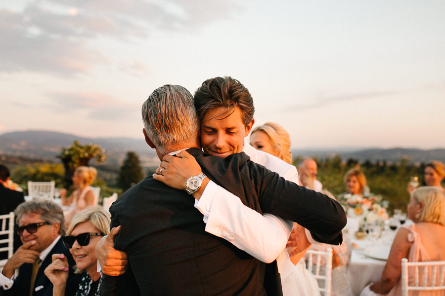 beautiful sunset during wedding reception at villa di maiano