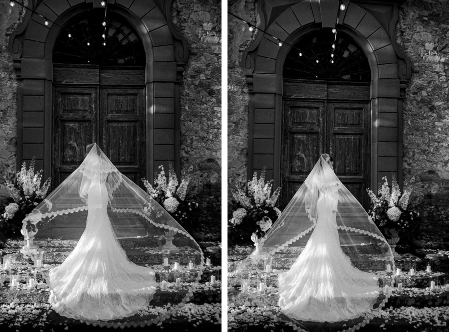 Stunning Bridal Dress on the stairs of Castello di Meleto