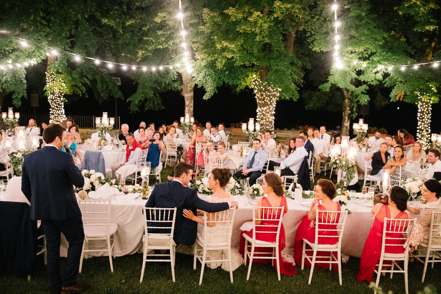 Speeches during wedding dinner in Tuscany