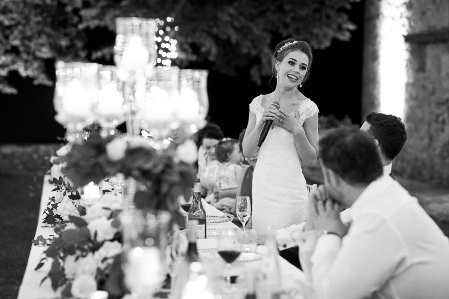 Speeches during wedding dinner in Tuscany